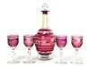 A Cameo Glass Drink Set, Height of decanter 11 1/8 inches.