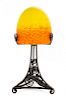 A French Wrought Iron and Mottled Glass Table Lamp, Height 16 1/2 inches.