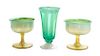 * Three Tiffany Studios Green Pastel Glass Articles, Height of pair 3 1/2 inches.
