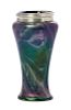 An Iridescent Glass and English Silver Mounted Vase, Height 6 1/2 inches.
