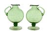 A Pair of Steuben Glass Ewers, Height 9 1/2 inches.