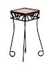 A French Art Deco Wrought Iron Occasional Table, Height 26 7/8 x width 12 x depth 12 inches.