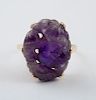 14k Gold and Carved and Pierced Amethyst Ring