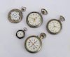 Group of Five Silver and Silvered-Metal Pocket Watches