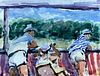 VINTAGE FRENCH IMPRESSIONIST WATERCOLOR - FIGURES ON BALCONY