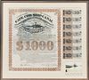 Framed Cape Cod Ship Canal Company $1000 Stock Certificate
