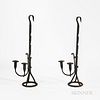 Pair of Wrought Iron Adjustable Candle Holders