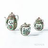 Famille Rose Export Porcelain Teapot, Covered Sugar Bowls and Covered Cream Jug