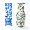 Large Rose Medallion Vase and Blue and White Export Porcelain Umbrella Stand