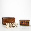 Two Paint Decorated Boxes and a Pair of Painted Wood Dice