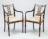 Pair of Regency Style Ebonized and Parcel-Gilt Armchairs