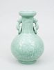Modern Chinese Relief-Decorated Celadon-Glazed Porcelain Pear-Form Vase