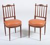 Pair of Napoleon III Carved Mahogany Side Chairs with Brown Leather Upholstered Seats