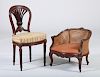 Louis XVI Style Carved Chaise and a Louis XV Style Carved Walnut Low-Back Child's Bergère