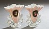 Pair of Old Paris Style Porcelain Flare Vases, 19th c., with gilt bordered portraits of ladies, on a pale pink ground, H.- 10 in., W.- 8 3/4 in., D.- 