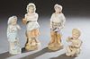 Group of Four Various Bisque Figures, early 20th c., consisting of a piano baby, #23/110; a child with ladybugs on her dress; a male fisherman with fi