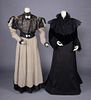 TWO SILK OR VELVET DAY DRESSES, c. 1900