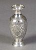Handmade Persian Iranian Silver Baluster Vase, 20th c., the everted gadrooned rim over sides with intricate floral decoration, on a socle support to a