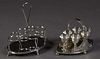 An English Sterling Cruet Set Holder, London, 1797 by Robert Hennell I and David Hennell II, silver over a wooden base; together with an English silve