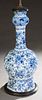 Delft Baluster Porcelain Vase, 20th c., with floral decoration in blue and white, now mounted on a stepped wood base and wired as a lamp, H.- 20 1/2 i