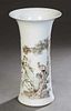 Oriental Porcelain Vase, 19th c., of trumpet form, with an everted rim over sloping sides, with hand painted bird and tree decoration, H.- 12 1/8 in.,
