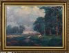 E.J. Birchall, "Cows in the Field," 19th c., oil on canvas, signed lower right, presented in a gilt frame, H.- 21 1/2 in., W.- 29 5/8 in., Framed H.- 