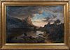 Continental School, "Landscape View with a Small Fishing Cabin," 19th c., unsigned, presented in a gilt frame, H.- 23 5/8 in., W.- 35 1/2 in., Framed 