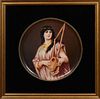 Royal Vienna Hand Painted Porcelain Charger, 19th c., depicting a classical maiden with a stringed instrument, within a circular bronze mount in a gil