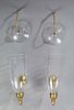 Federal Style Glass and Brass Wall Sconces, mid 20th c., the glass hurricane shades with brass mounts, beneath glass smoke bells on curved arms to sha