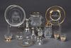 Thirteen Pieces of Glass and Silver Items, consisting of a French first standard silver and cut glass mustard pot, the lid engraved with an armorial; 
