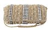BEIGE KNITTED CRYSTALS GOLD CHAIN CROSSBODY BAG