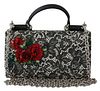 BLACK LACE LEATHER CRYSTAL ROSES CROSSBODY BAG