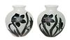 Pair, Opaque Glass Vases Acid Etched w/Foliage