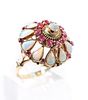 Vintage 18k YG Opal Ruby Cluster Dome Ring