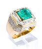 Estate 18k Yellow Gold Emerald & Diamond Ring