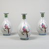 Set of Three Chinese Export Porcelain â€˜Perching Parrotâ€™ Vases, Possibly Pronk