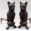 Pair of French Cast Iron Bulldog Form Andirons