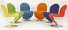 A set of six System 123 chairs,<BR>designed by Verner Panton, in blue, orange, green, yellow, red an