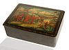 A RUSSIAN LACQUER BOX FEATURING A SKIING COMPOSITION