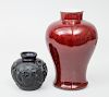 Chinese Ox Blood Glazed Vase and an Art Deco Molded Black Glass Vase