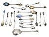 21 Piece of Sterling and 800 Silver Demitasse Spoons, to include three plique de jour, set of demitasse spoons, along with silverplated Gorham serving