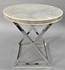 Shagreen Wrapped Round Occasional Table, having chrome base, height 23 1/2 inches, diameter 26 inches.