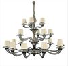 Donghia Luna Super Grande Chandelier, having 20 Murano style glass arms with shades, silvered art glass with three tiers, height 64 inches, diameter 6