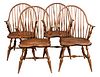 Set of Four Custom Windsor Style Continuous Armchairs, having brace backs, attributed to D.R. Dimes, height 38 1/2 inches, seat height 17 1/2 inches.