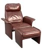 Designers Furniture Brown Leather Chair and Ottoman, (some wear), height 38 inches, width 37 inches.