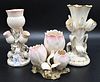 Three Belleek Tulip Vases, to include a triple tulip in low form with painted base, height 5 1/4 inches; along with two quadruple tulip vases, tulip w