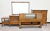 1970 Heywood Wakefield Five Piece Set, to include a long dresser, mirror, bed, tall chest, and stand, height 68 inches, width 60 inches.
