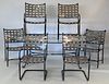 Brown & Jordan Eight Piece Outdoor Dining Set, to include oval glass top table, 6 armchairs, and an umbrella; top 49" x 86".