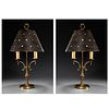 Chic pair candelabra lamps, jeweled brass shades
