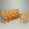 Guillerme et Chambron, (6) oak and rush chairs